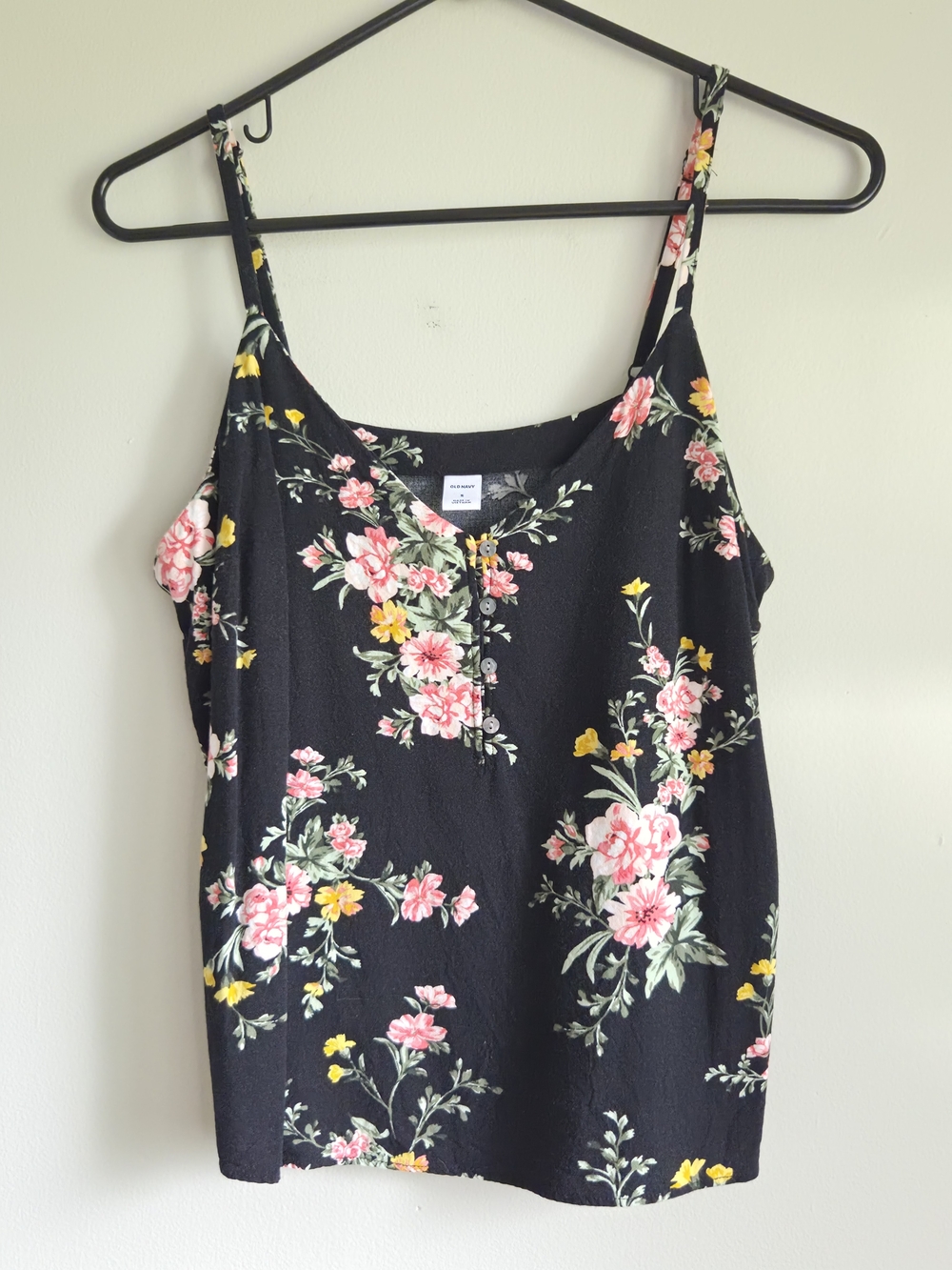 Old Navy Black Floral V-Neck Spaghetti Strap Camisole